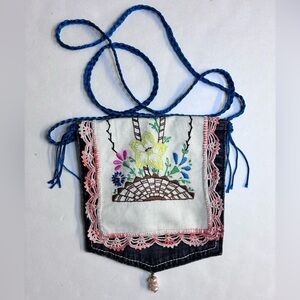 Handmade/Upcycled Crossbody Bag, Vintage Embroidery/Denim, Lined